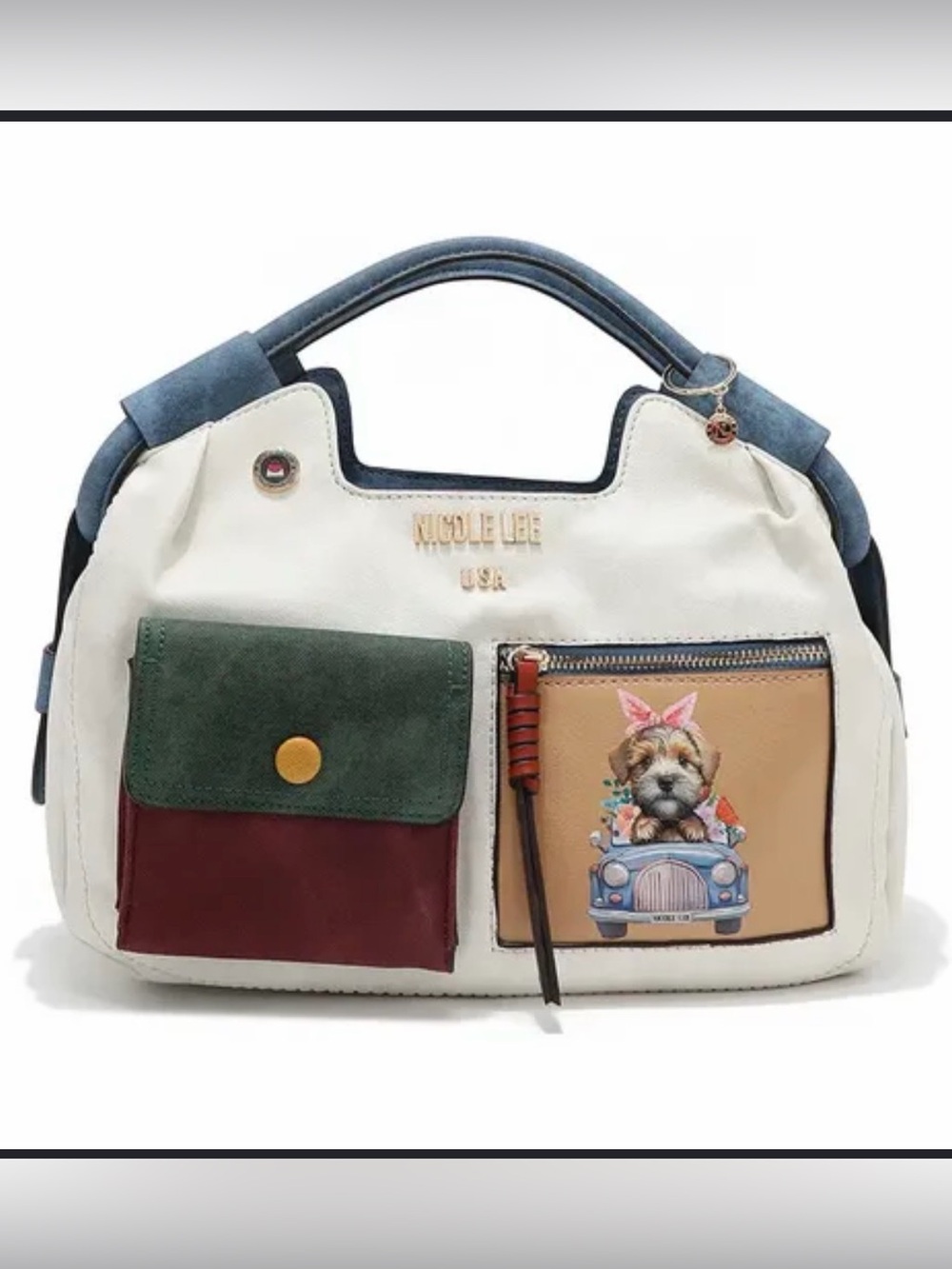 Nicole Lee Satchel  Pockets and Blue Handle